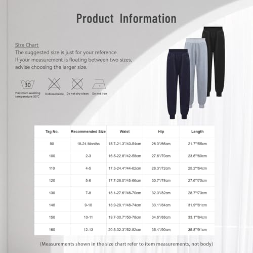 YEAHDOR 3 Pack Kids Boys Jogger Sweatpants Workout Running Pants Casual Athletic Pull on Trousers with Pockets3