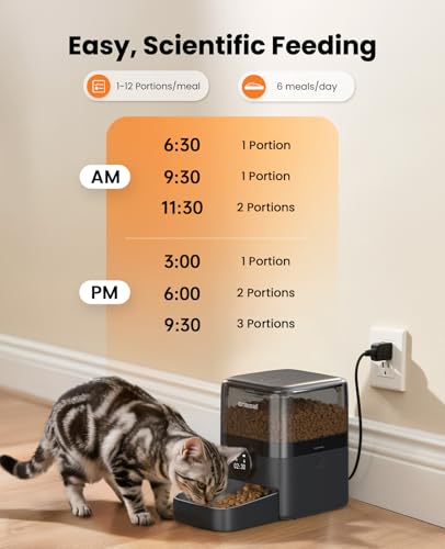 oneisall Automatic Cat Feeder for Large Kibble and Snacks, 12 Cups/3L Timed Pet Feeder for Cats Indoor, Programmable Dry Food Dispenser (Black) | Large Kibble and Snacks, 12 Cups/3L, Programmable Dry Food Dispenser, Corded, Black - Image 3