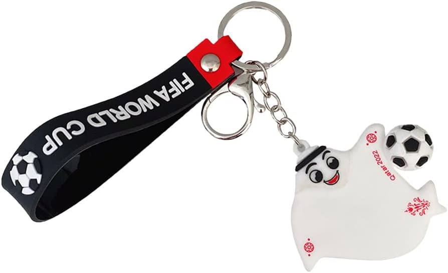 Tryfansty 2022 Qatar World Cup Mascot Keychain,Qatar Mascot Laeeb Keychain For Sports Collection Party Bag Gift Fillers,White