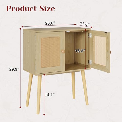 Sideboard Buffet Kitchen Storage Cabinet , Small Coffee Bar Cabinet with Rattan Doors and Tall Solid Wood Legs, Boho Accent Media Console Credenza Cabinet for Entryway,Living Room,Kitchen, Small Space - Image 3