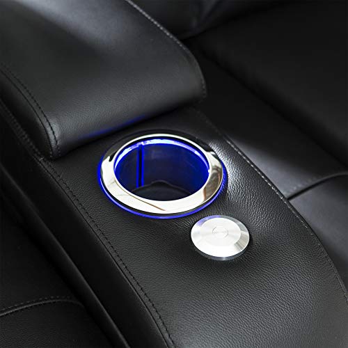 Seatcraft Serenity Leather Home Theater Seating - Power Recline - Tray Tables - In-Arm Storage - Ambient Base Lighting And Lighted Cupholders (Row Of 4 Middle Loveseat, Black) #TOP7