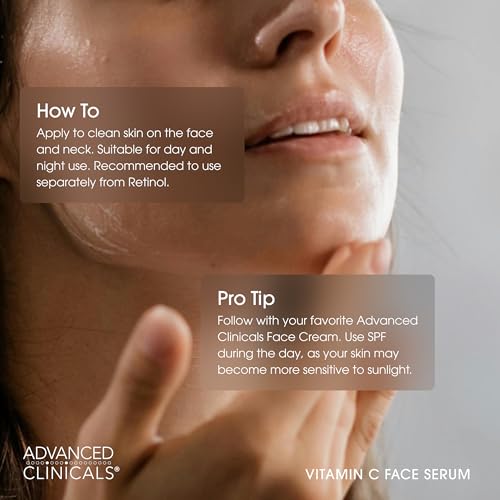 Advanced Clinicals Brightening Vitamin C Serum For Face With Glycolic Acid + Lactic Acid | Vitamin C Eye Serum Face Moisturizer For Improving Look Of Dark Spots & Uneven Complexion, 2-Pack - Image 6