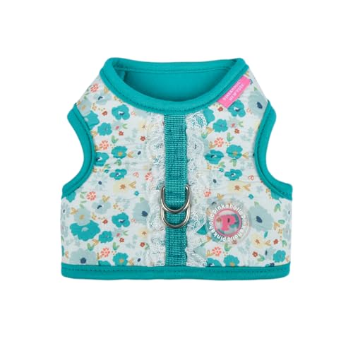 Pinkaholic New York Amabel Jacket Dog Harness Flower Pattern Fashionable Cute Spring Summer Harness for Small Dogs, Aqua, Medium