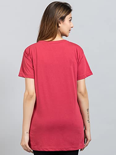 Image of Magknit Fancy Printed Both Side Cut Cotton Blend Half Sleeves and Lightwiegt Trendy Summer Long T Shirt for Women