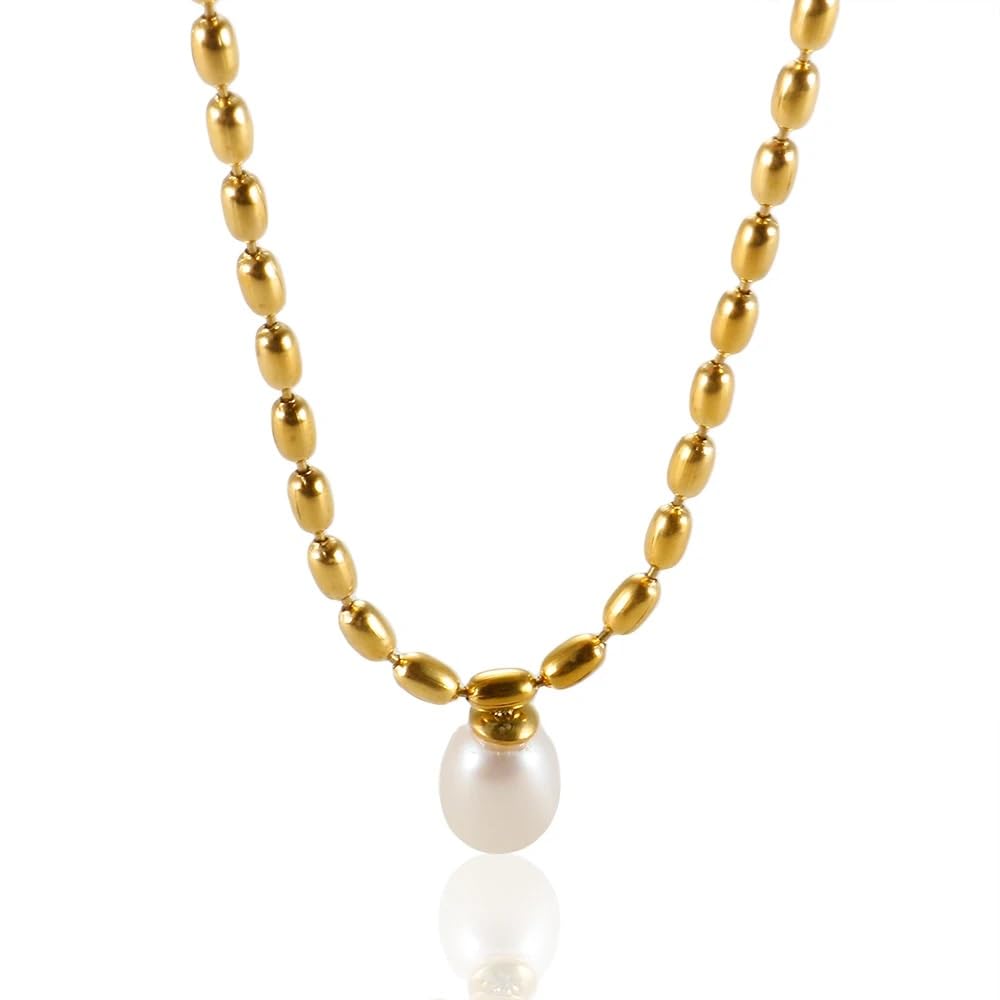 Elegant Warterproof 18K Gold Plated Pearl Dainty Ball Bead Chain Necklace - Stainless Steel Anti-Tarnish Jewelry for Women, Girls-image-35