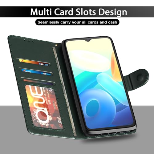 Image of Pikkme Flip Cover for Vivo Y16 Leather Finish | Inside TPU with Card Pockets | Wallet Stand and Shock Proof | Complete Protection Flip Case (Green)