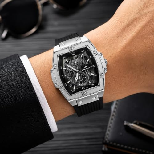KIDDICINE Men's Analog Skeleton Dial Watch, Black BLACK/SILVER - Image 3