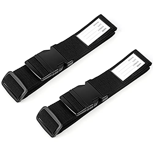 2 Stück Kofferband Gurt Premium Gepäckgurte Verstellbare Koffergurt mit Adressschild Namensschild Verschlussschnalle Personalisierte Identifikation Lang Reisegepäckgurte Reisezube für Koffer Schwarz Cover