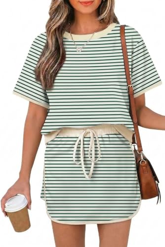 Opemiby Fashion Summer Two Piece Set Crewneck Tshirt and Short