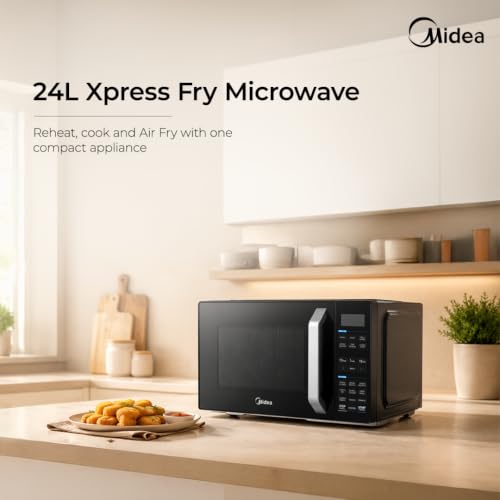 Image of Midea 24L Convection Microwave oven with Air Fry, Grill, 800W Microwave Power, 232 Auto Cook Menus, Stainless Steel Cavity (MMOP02XA-ECSEBK, Multi-Stage Cooking, Defrost by Time & Weight)