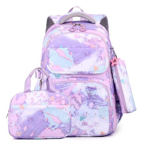 Sac à dos fonctionnel et tendance pour fille violet grand volume école trousse sac déjeuner