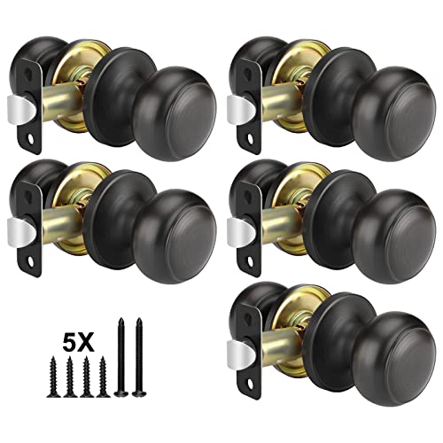 Haidms 5Packs Oil Rubbed Bronze Passage Door Knobs, Black Closet Door Knobs,Passage Door Knobs Interior For Closet Or Hall #TOP29