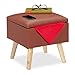 Relaxdays Pouf Contenitore in finta pelle, 40 x 40 x 40 cm, Sgabello Cubo Imbottito, marrone, legno, finta pelle, gommapiuma, 1 pz