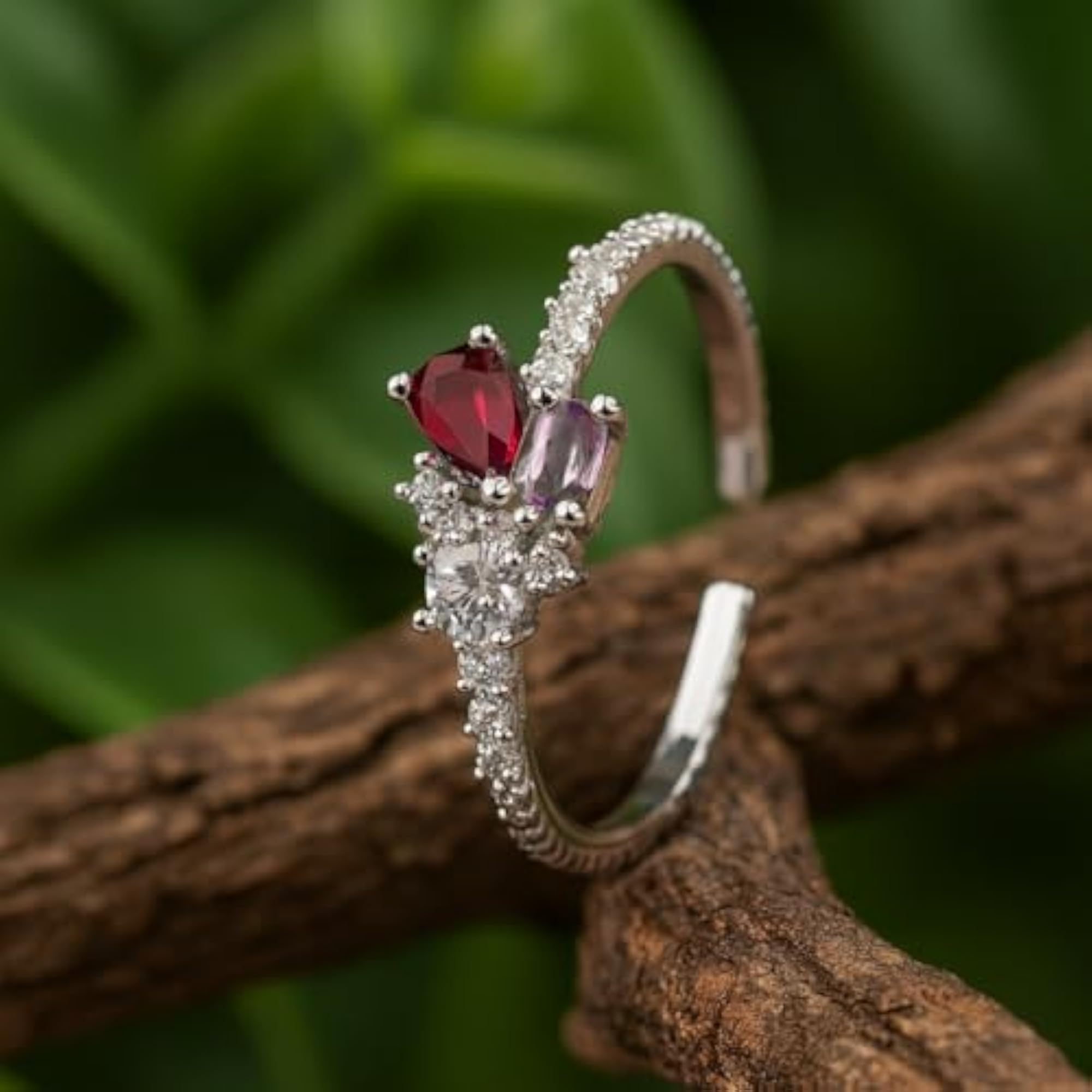 Fascinating Silver Plated Adjustable Finger Ring with Shimmering Stones