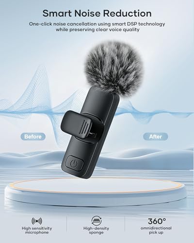 Image of KUKIHO Wireless Lavalier Microphone for iPhone iPad Android, 2 Pack Noise Reduction Lapel Mic Plug and Play for Video Recording Interview Podcast YouTube (Black)