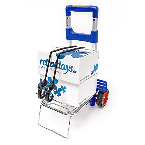 Relaxdays Carrello Portapacchi, Carrellino da Trasporto con Ruote, Trolley Porta Pacchi Pieghevole, in Alluminio, Blu