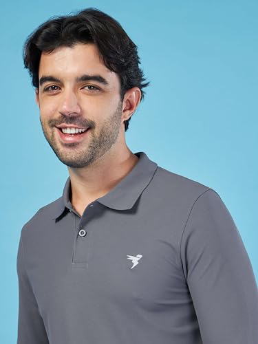 Image of TECHNOSPORT Mens Slim Fit Polyester Active Wear Collar Polo T-Shirt with Long Sleeves for Workout, Sports