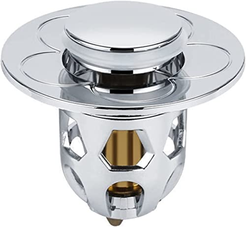 Hikaka Bouchon universel de fuite tête d'eau lavabo, vidange d'évier en acier inoxydable filtre rebond convertisseur type poussoir noyau (Argent)