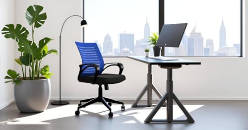 Image of Office Arm Chair with Frame, Mesh Back, Nylon Base, and Adjustable Handle, Cushion Fabric (Boom Chair-Blue)