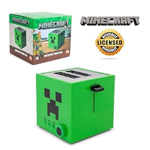 Minecraft Green Creeper 2-Slice Toaster For Bagels, Waffles, and Breads | Features 6 Settings With Defrost Option | Imprints Creeper Symbol On Bread Minecraft Green Creeper 2 Slice Toaster For Bagels Waffles and Breads Features 6 Settings With Defrost Option Imprints Creeper Symbol On Bread