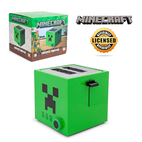 Minecraft-Green-Creeper-2-Slice-Toaster-For-Bagels-Waffles-and-Breads-Features-6-Settings-With-Defrost-Option-Imprints-Creeper-Symbol-On-Bread Minecraft Green Creeper 2 Slice Toaster For Bagels Waffles and Breads Features 6 Settings With Defrost Option Imprints Creeper Symbol On Bread