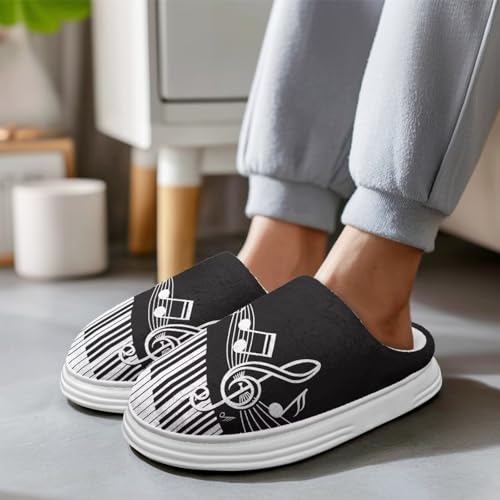 UNICEU Music Note Print Fuzzy House Slippers for Women Cozy Comfortable Fluffy Slides Slip-On Lightweight House Shoes3