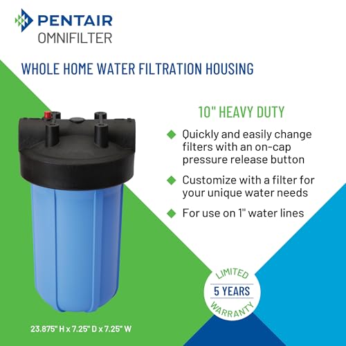 Pentair OMNIFilter Whole Home 10\" Heavy-Duty Big Blue Water Filtration System with Pressure Relief, Black/Blue