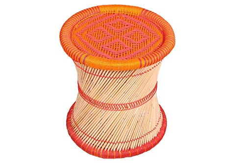 Image of D.K Mudda House Handmade Sarkanda Wooden Small Stool Set (Wood, Beige)