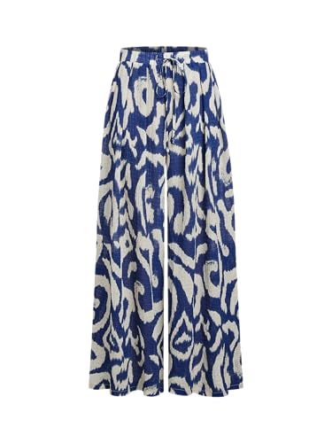 CIDER Wide Leg Pants Woman Abstract Print Mid Waist Loose Casual Trousers Flowy Palazzo Lounge Pants