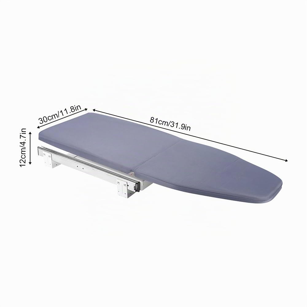 Tavola da stiro a parete, estensibile, pieghevole, per centrali a vapore, cassetto, armadio, rotazione di 180°, grigio, 81 x 30 x 12 cm, ferro, legno, acciaio, cotone, ABS