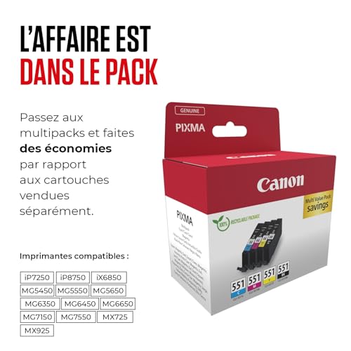 Pack De 4 Cartouches + Couleur Canon Cli 551 C Y Bk Canon - vue 2