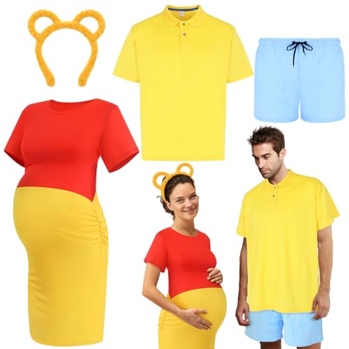 Yearntown 4 Pcs Halloween Maternity Costume New Parents Couple Outfit Dress Pregnancy Cloth for Women New Daddy Mommy Party(M)