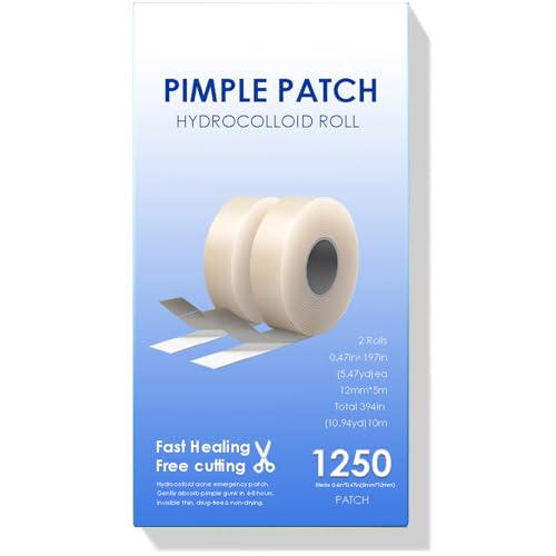 Hydrokolloid Pimple Patches (1250 Stück) - Schneidbare Pickelpflaster für das Gesicht- Pimple Patches Hydrokolloid Roll Tape absorbieren Unreinheiten & ermöglichen schnelle Heilung