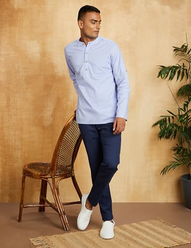 Image of Amazon Brand - Symbol Men's 100% Cotton Solid Short Length Casual Kurta - Regular Fit (Available in Plus Sizes)
