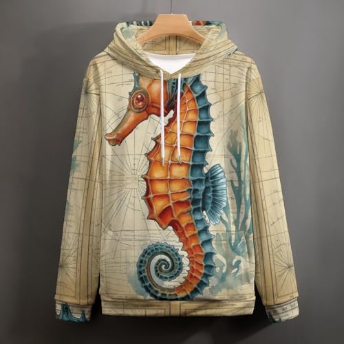 Pull à manches longues ample et chaud contre le vent motif imprimé 3D marin