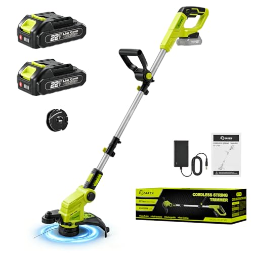 Saker Cordless Weed Wacker 3-in-1 Weed Cutter with Auto Line Feed 12-in Cordless Lawn Mower Grass Trimmer&Edger Lawn&Mower Tool with 2 Batteries for Yard Garden Wireless Weed Eater with 2 Lines