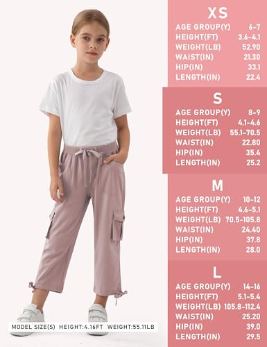 Image of MoFiz Capri Cargo Pants for Girls with Pockets Loose Fit Casual Pant Dressy Lightweight Kids Baggy Parachute Pants for Hiking