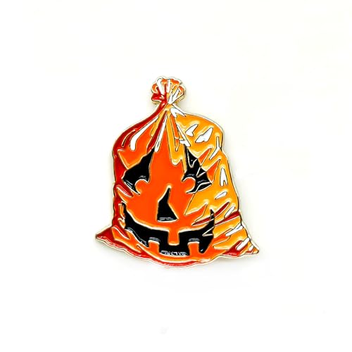Image of Vintage Retro Pumpkin Trash Bag Enamel Pin - Fun Series | Premium Enamel Pin - Statement Lapel Pin - Plated Badge for Clothing, Bags, Hats, Jackets, and Lanyards
