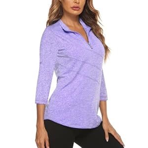 Koscacy Women’s 3/4 Roll Sleeve Golf Tennis Polo Shirts UPF50+ Half Zip Dry Fit Workout Tops Athletic Shirt
