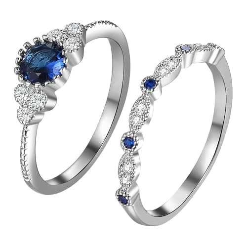 OIDEA Bagues Femme Empilables Saphir : Lot de 2 Alliances Éternelles en Zircon et Pierre Bleu Bague de Promesse Romantic 54,5- Cadeau Fiançailles &...