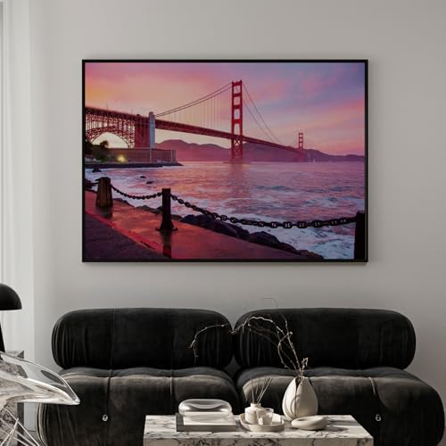 Image of ARTCREST Golden Gate Bridge San Francisco Canvas Wall Painting with Black Frame | Large Cityscape Wall Art for Living Room, Office Walls & Hallway | Modern Decorative Canvas Wall Decor (16x20 Inches)