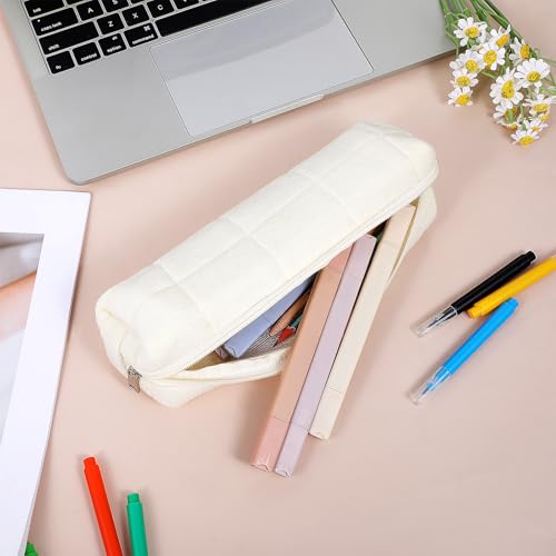 Image of JJUNW Small Plush Pencil Pouch, Small Pencil Case Travel Makeup Bag Pouch, Cute Pencil Pouch White Makeup Bag Checkered Fuzzy Cosmetic Bag, Small Fluffy Purse Collection for Women Men Adult