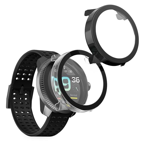kwmobile Carcasa Compatible con Suunto Race S Funda - 2X Protector Pantalla Completo de Cristal Templado - Ultrafino y antigolpes - Transparente/Negr