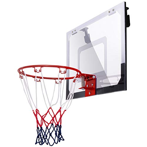 RELAX4LIFE Basketball Backboard Tabellone da Basket a Muro Trasparente, Materiale PC, con Canestro Diametro 23,5 cm, per Interno e Esterno, 45 x 30 cm