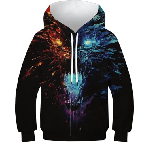 Sweat loup 3D à capuche enfant pour le collège et les loisirs extérieurs