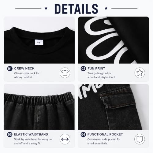 Image of Tween Girls Clothes 2 Piece Long Sleeve Top + Denim Cargo Pants, Teen Girls Fall Clothing Set, Sizes 7-16 Years