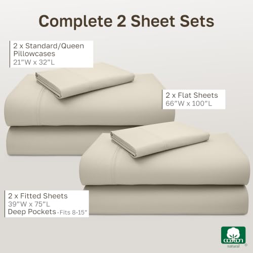 Image of California Design Den 2-Pack Twin Size Sheets Sets - Luxury 600 Thread Count Sateen, 100% Cotton Sheet & Pillowcase Sets, Deep Pockets, Soft, Crisp and Durable Bedding - Warm Creamy Ivory