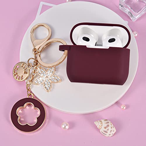 Image of VISOOM Case for Airpods 3 Pink Airpods 3rd Cases 2021 Silicone for iPod 3 Earbuds Case Cover Women Wireless Charging Case with Accessories Girl Bling Keychain for Apple Ear Buds 3rd Generation