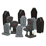 Housoutil Halloween Miniatur Grabsteine Figur, 12 Stück Halloween Miniatur Grabsteine Statue, Friedhof Skelett Party Deko Friedhof Szene Diorama Basteln Zubehör