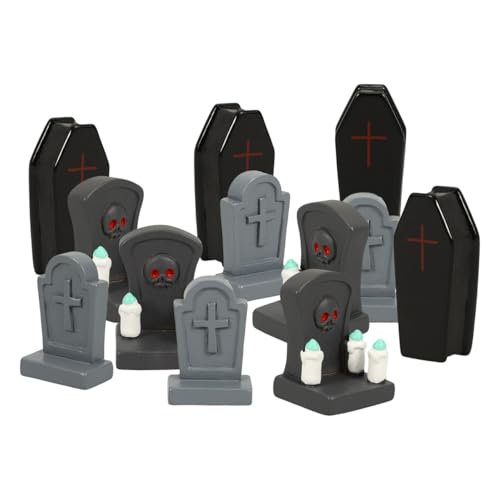 Housoutil Halloween Miniatur Grabsteine Figur, 12 Stück Halloween Miniatur Grabsteine Statue, Friedhof Skelett Party Deko Friedhof Szene Diorama Basteln Zubehör